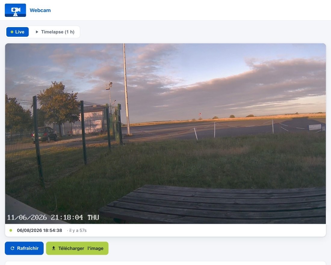 Mode Live : la dernière image de la caméra, avec son horodatage et les boutons de rafraîchissement et de téléchargement.